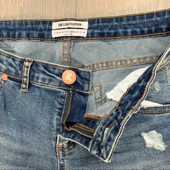 One Teaspoon Freebirds Skinny Jeans Crop Blue indigo Zipper Ankle straight leg - Picture 14 of 16